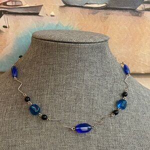 Vintage 80s ARTISAN Sterling Silver Glass Beads Necklace